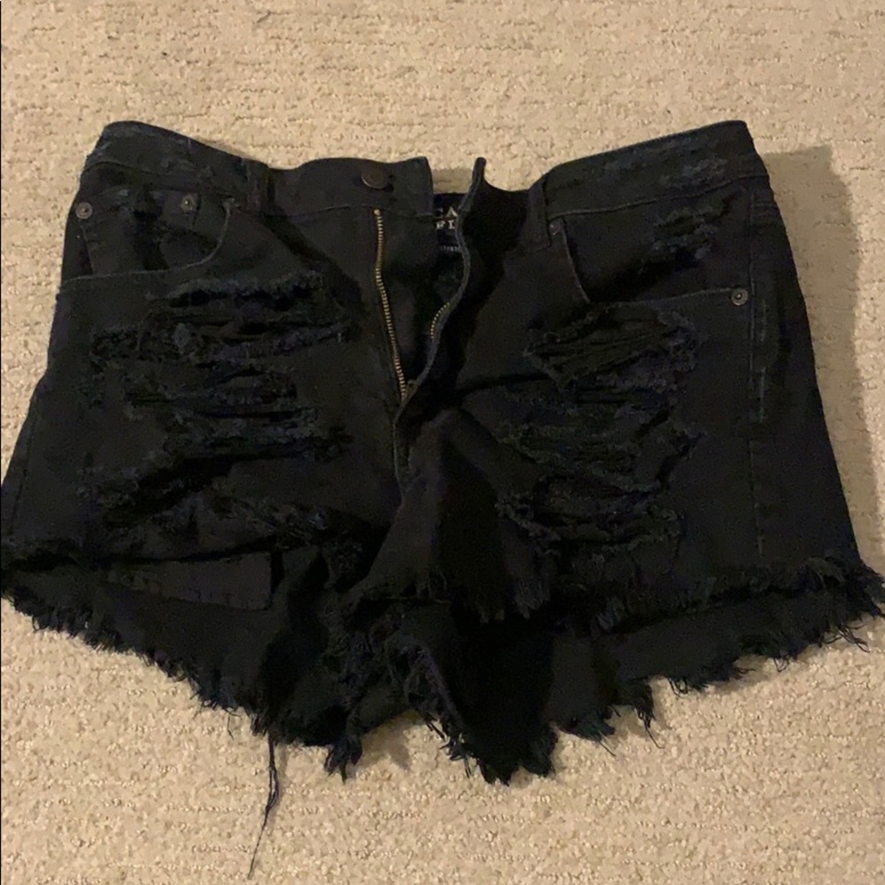 Black Denim Ripped Shorts